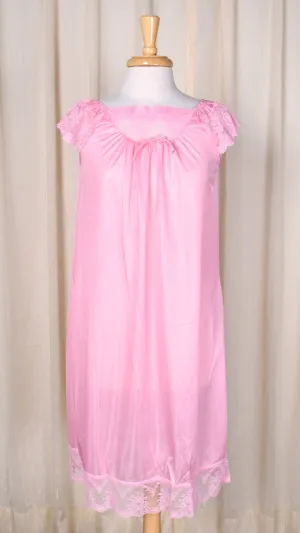 1980s Vintage NWOT Pink Lace Night Gown