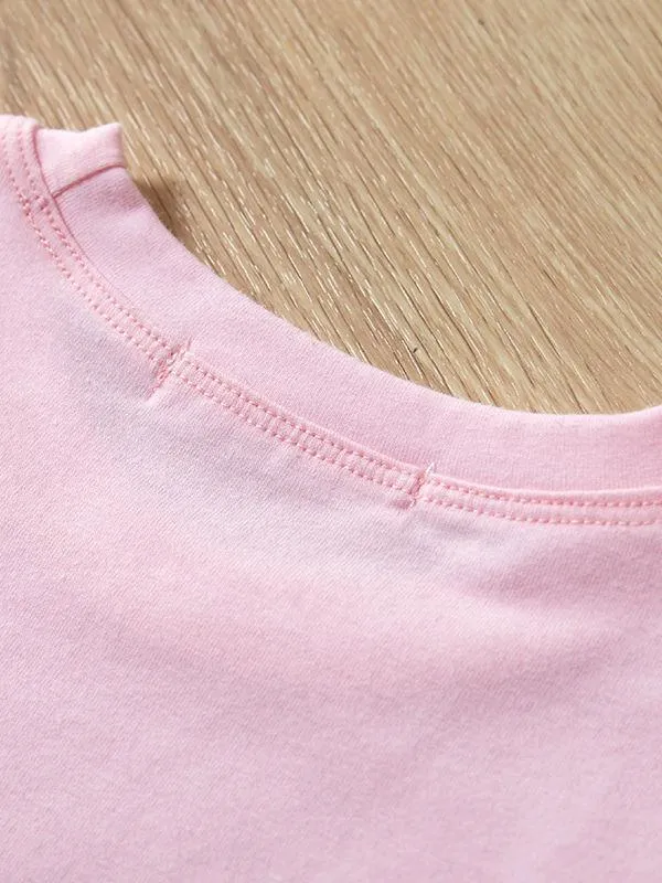 2-Piece Outfit Flutter Sleeve Beaded T-shirt Love Heart Fringe Hem Short Jeans Little Girl Summer Clothes