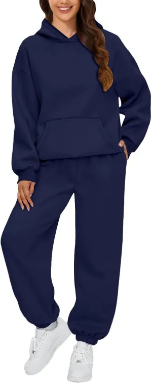 2 Piece Sets for Women Long Sleeve Solid Outfits Oversized Sweatshirt Fall Sweatsuit Sets with Sweatpants Sets