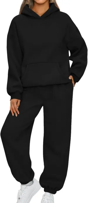 2 Piece Sets for Women Long Sleeve Solid Outfits Oversized Sweatshirt Fall Sweatsuit Sets with Sweatpants Sets