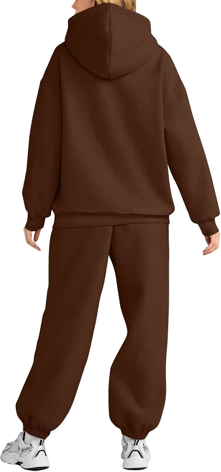 2 Piece Sets for Women Long Sleeve Solid Outfits Oversized Sweatshirt Fall Sweatsuit Sets with Sweatpants Sets