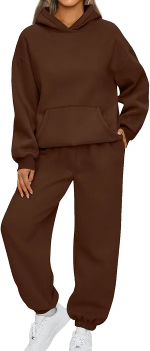 2 Piece Sets for Women Long Sleeve Solid Outfits Oversized Sweatshirt Fall Sweatsuit Sets with Sweatpants Sets
