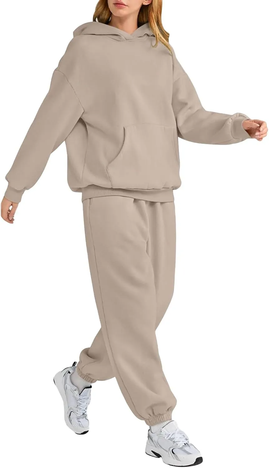 2 Piece Sets for Women Long Sleeve Solid Outfits Oversized Sweatshirt Fall Sweatsuit Sets with Sweatpants Sets