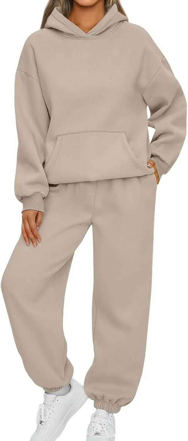 2 Piece Sets for Women Long Sleeve Solid Outfits Oversized Sweatshirt Fall Sweatsuit Sets with Sweatpants Sets