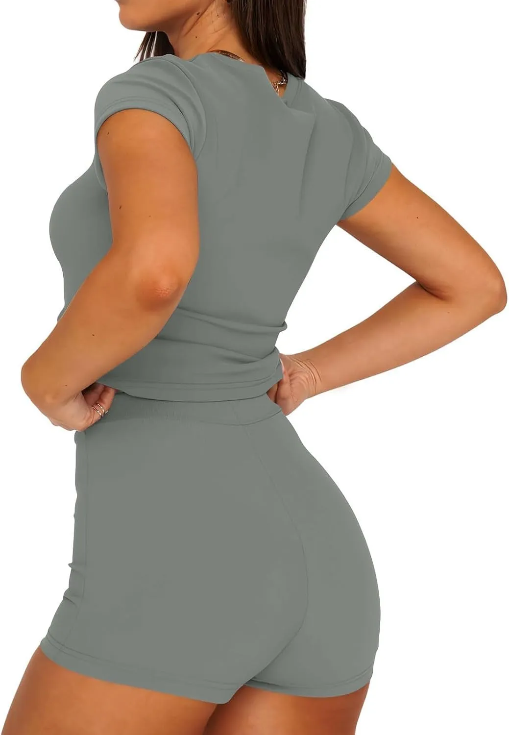 2 Piece Sets for Women Workout Sets Slim Fit Short Sleeve Tops and Shorts Summer Lounge Sets Matching Sets