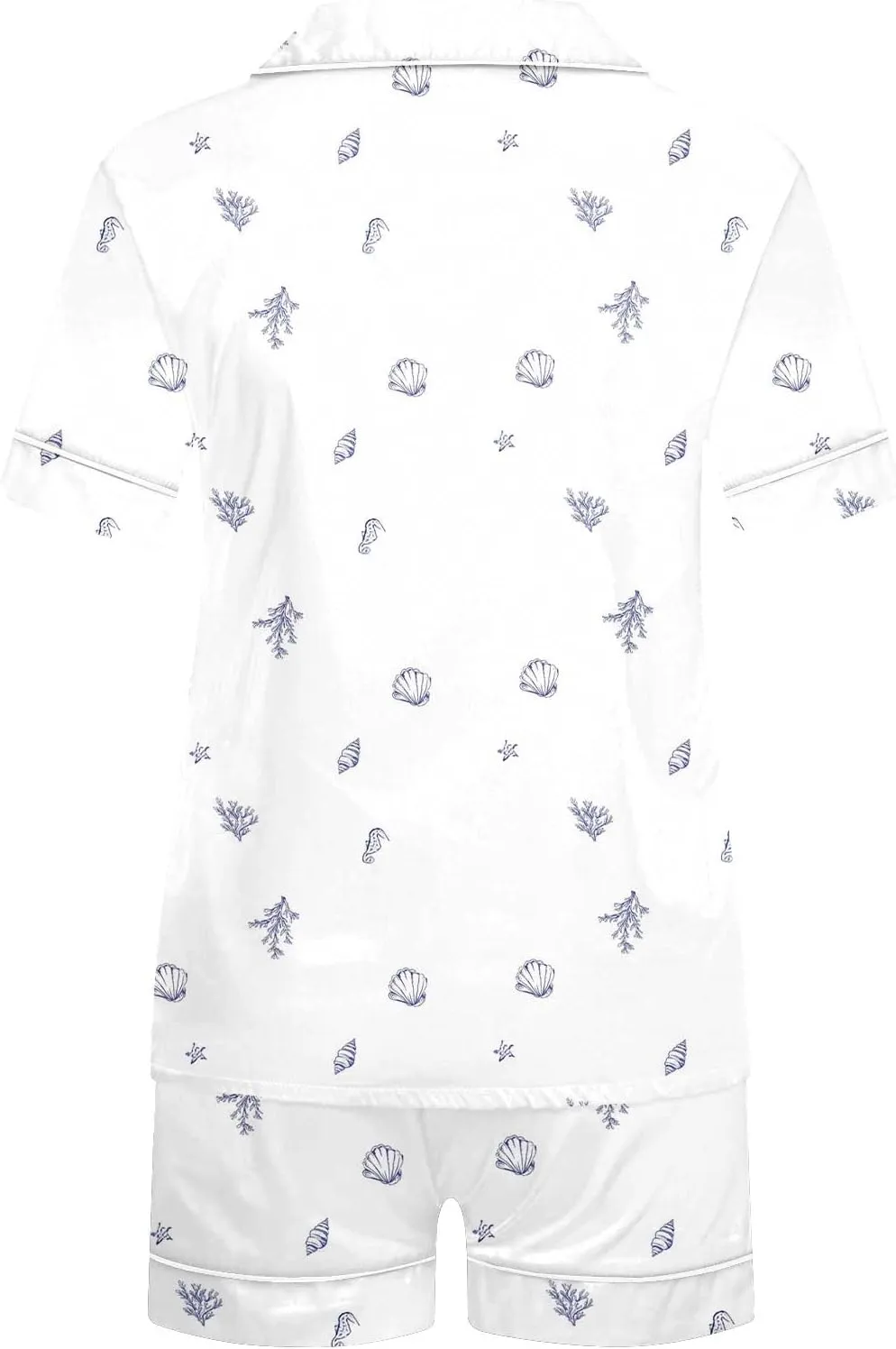 2 Piece Women's Silk Satin Shells Print Pajama Sets Short Sleeve Loose Button Down Sleepwear Shorts Summer Pjs Lounge Set