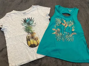 2 size 8 old navy tops pineapple / teal tank - size Kids Clothing:     8