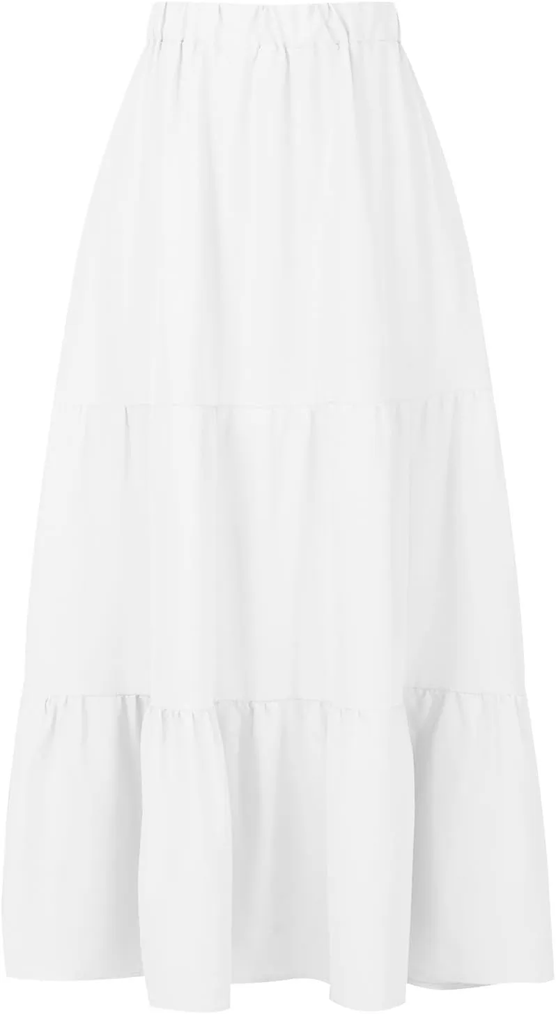 2024 Boho Maxi Skirts for Women Hight Waisted Pleated Ruffle Swing Skirts with Pockets Summer Beach Vacation Clothes