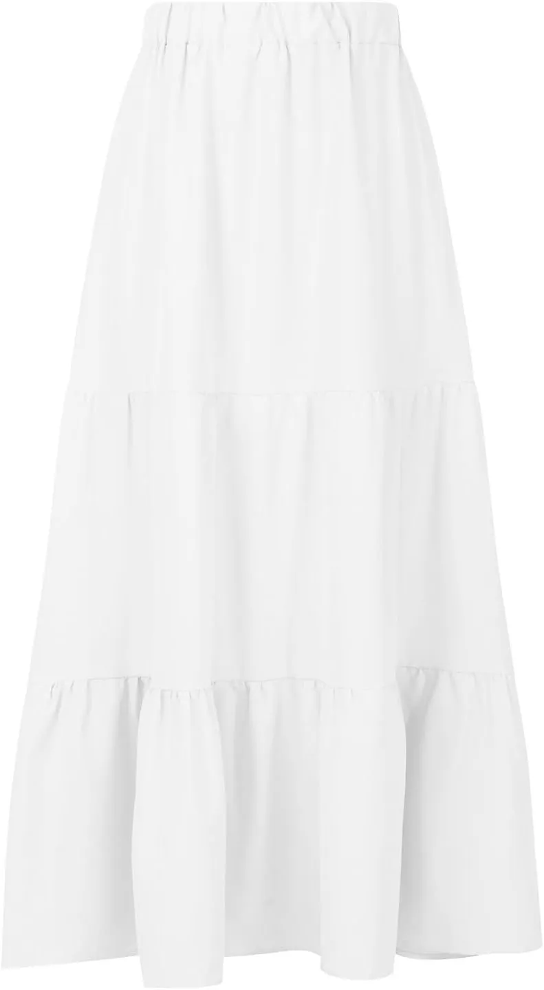 2024 Boho Maxi Skirts for Women Hight Waisted Pleated Ruffle Swing Skirts with Pockets Summer Beach Vacation Clothes