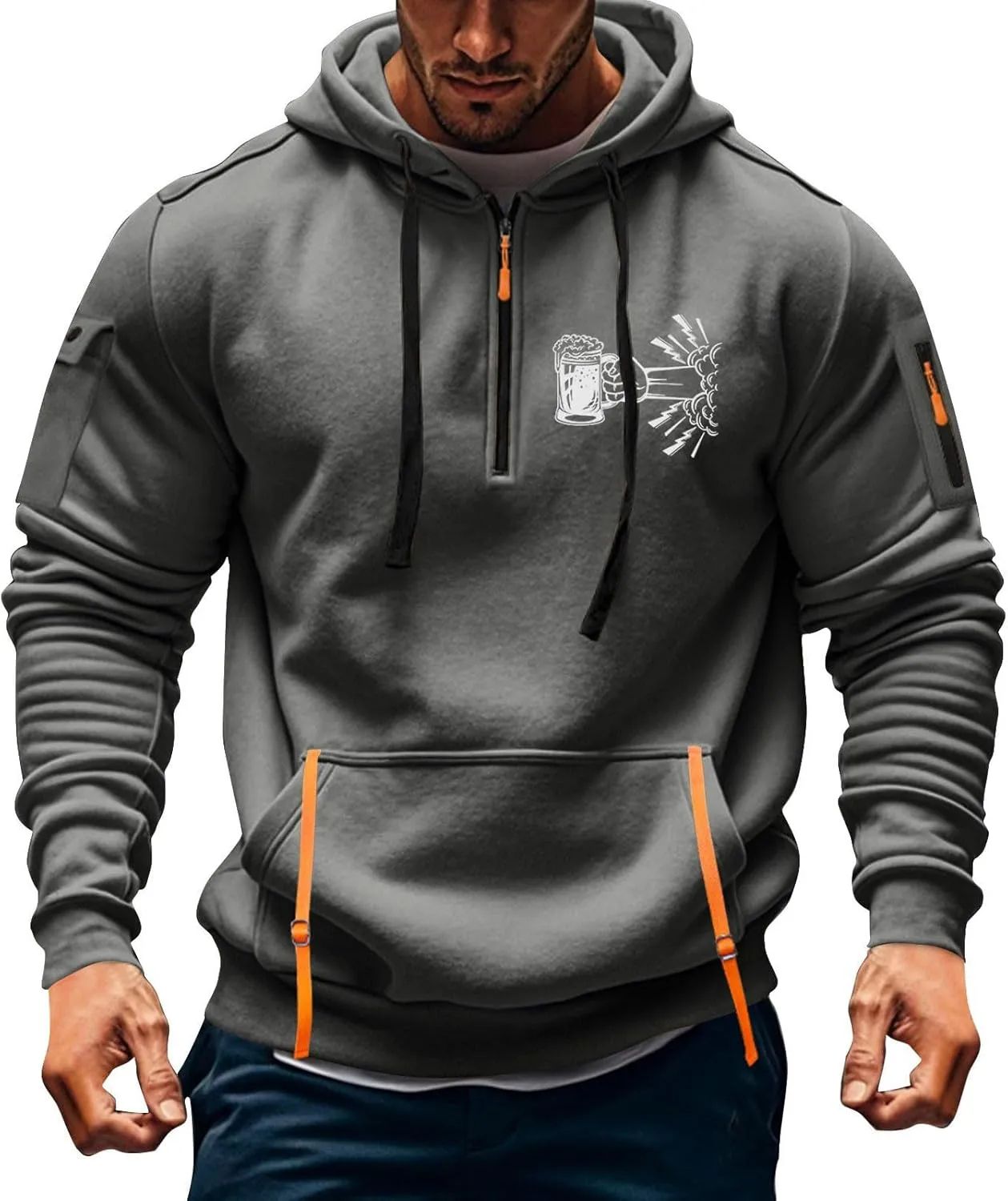 2024 Tactical Hoodies For Men Quarter Zip Pullover Vintage Workout Hoodies With Pockets Military Tactical Sweatshirts