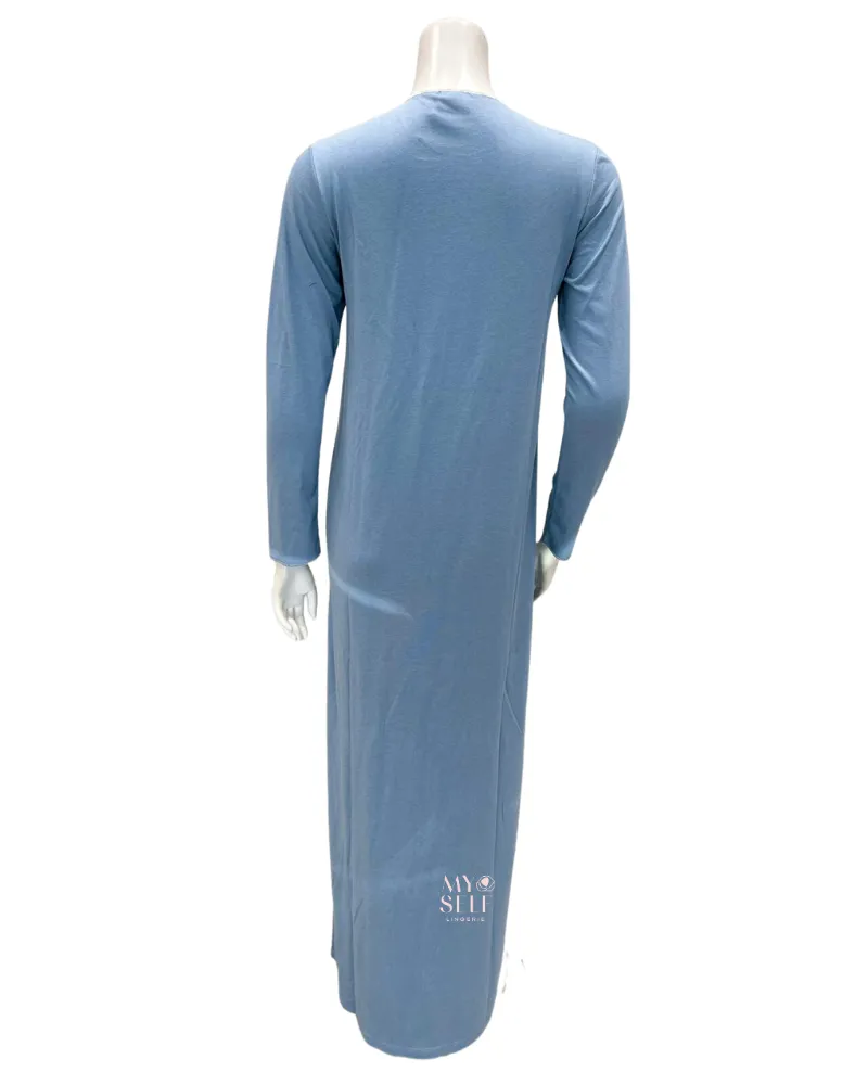 23407C Powder Blue Lace Applique Button Down Modal Nightgown