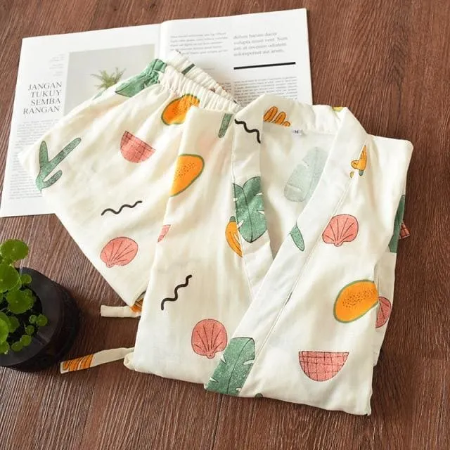 2PCS Kawaii Cat Printed Pajamas Set BE012