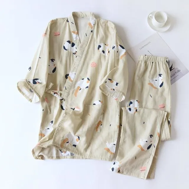 2PCS Kawaii Cat Printed Pajamas Set BE012