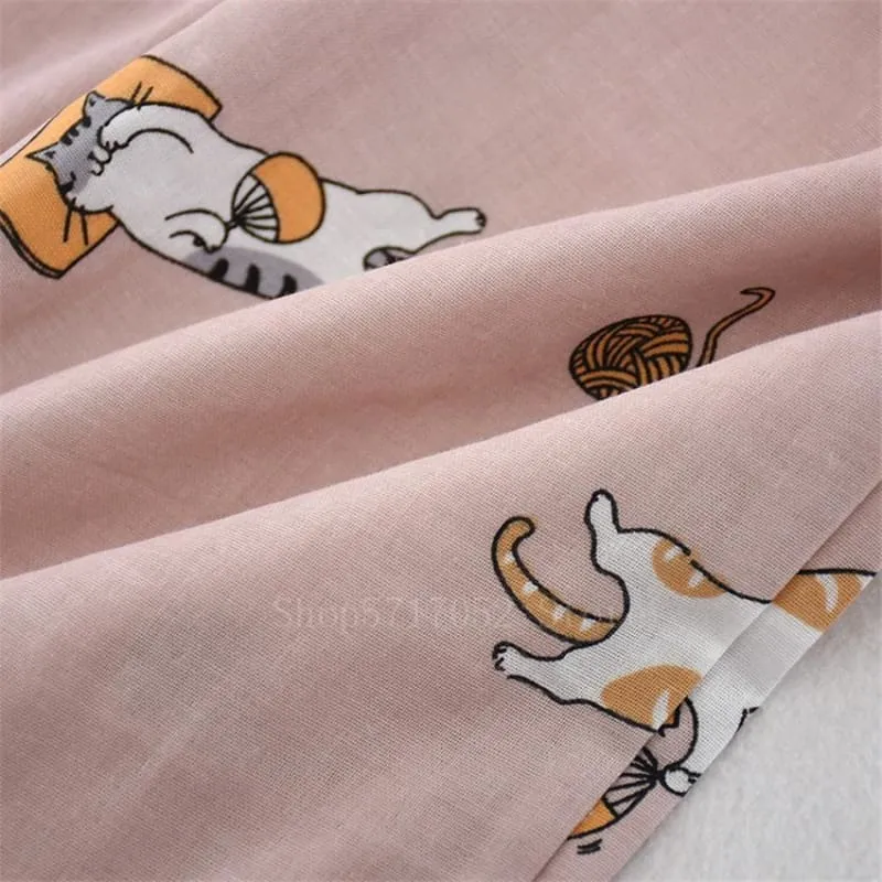2PCS Kawaii Cat Printed Pajamas Set BE012