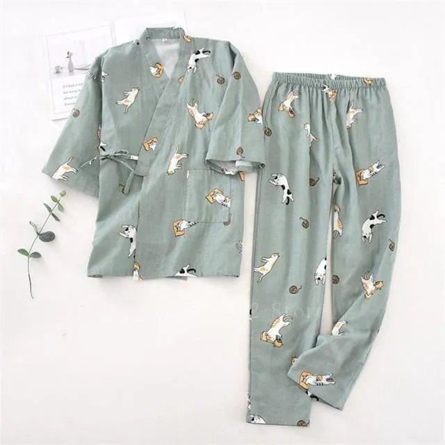 2PCS Kawaii Cat Printed Pajamas Set BE012