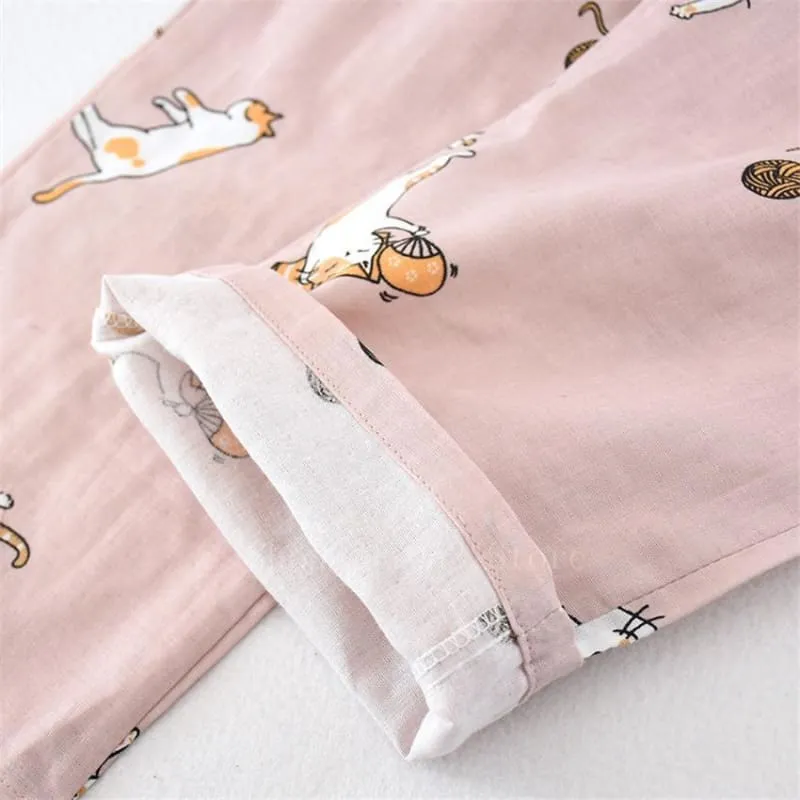 2PCS Kawaii Cat Printed Pajamas Set BE012