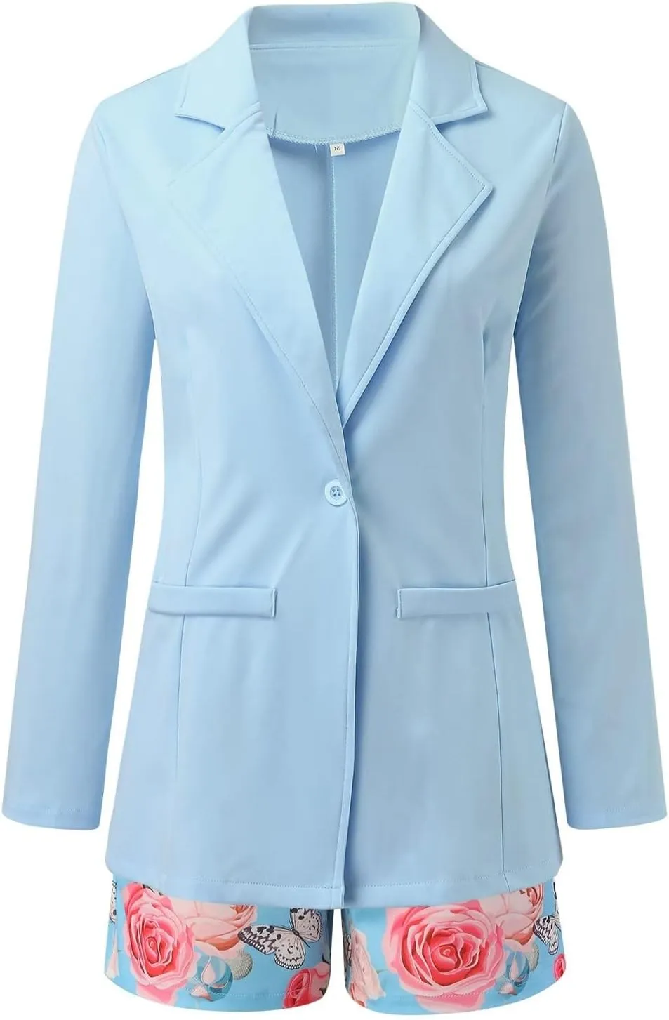 3 Piece Blazer Sets for Women Business Work Suits Formal Cardigan Blazers Top and Floral Printed Belted Shorts