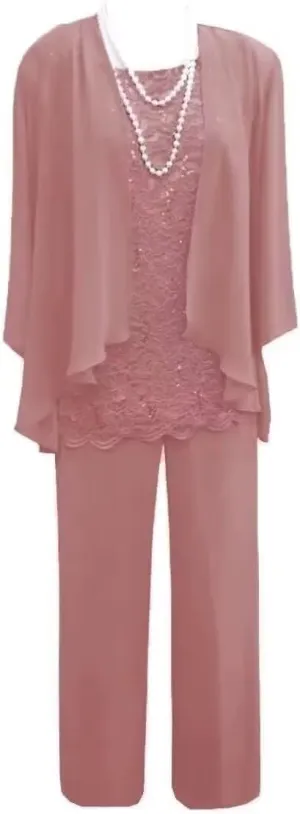 3 Pieces Mother of The Bride Pant Suits for Wedding Chiffon Outfit Sets for Women Dressy