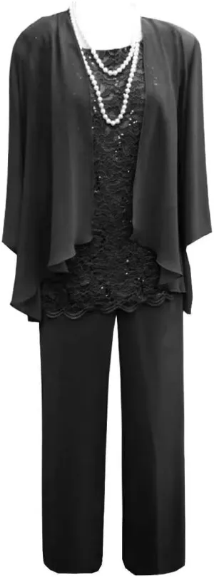 3 Pieces Mother of The Bride Pant Suits for Wedding Chiffon Outfit Sets for Women Dressy