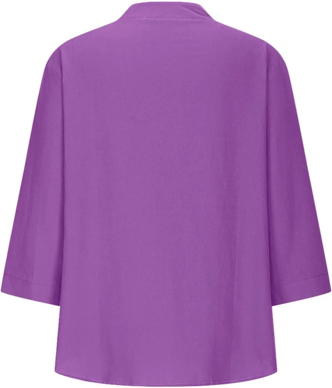 3/4 Length Sleeve Womens Tops Cotton Linen Loose Fit V Neck Button Down Henley Shirts Summer Solid Beach Tee Shirt