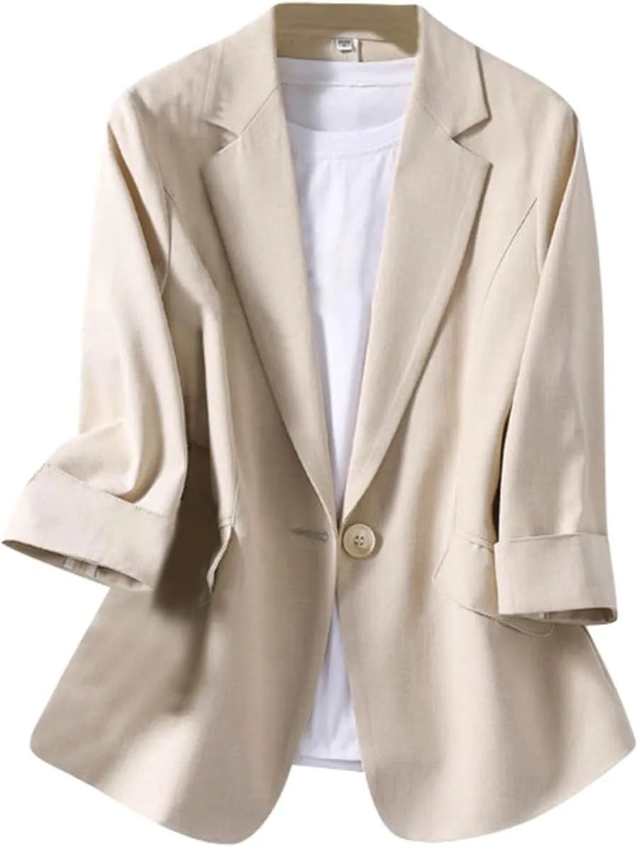 3/4 Sleeve Blazer for Women Lightweight Open Front Blazers Casual Work Office Business Suit Jackets Summer Tops
