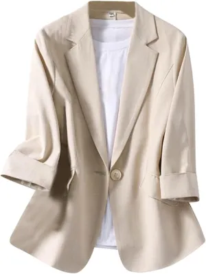 3/4 Sleeve Blazer for Women Lightweight Open Front Blazers Casual Work Office Business Suit Jackets Summer Tops