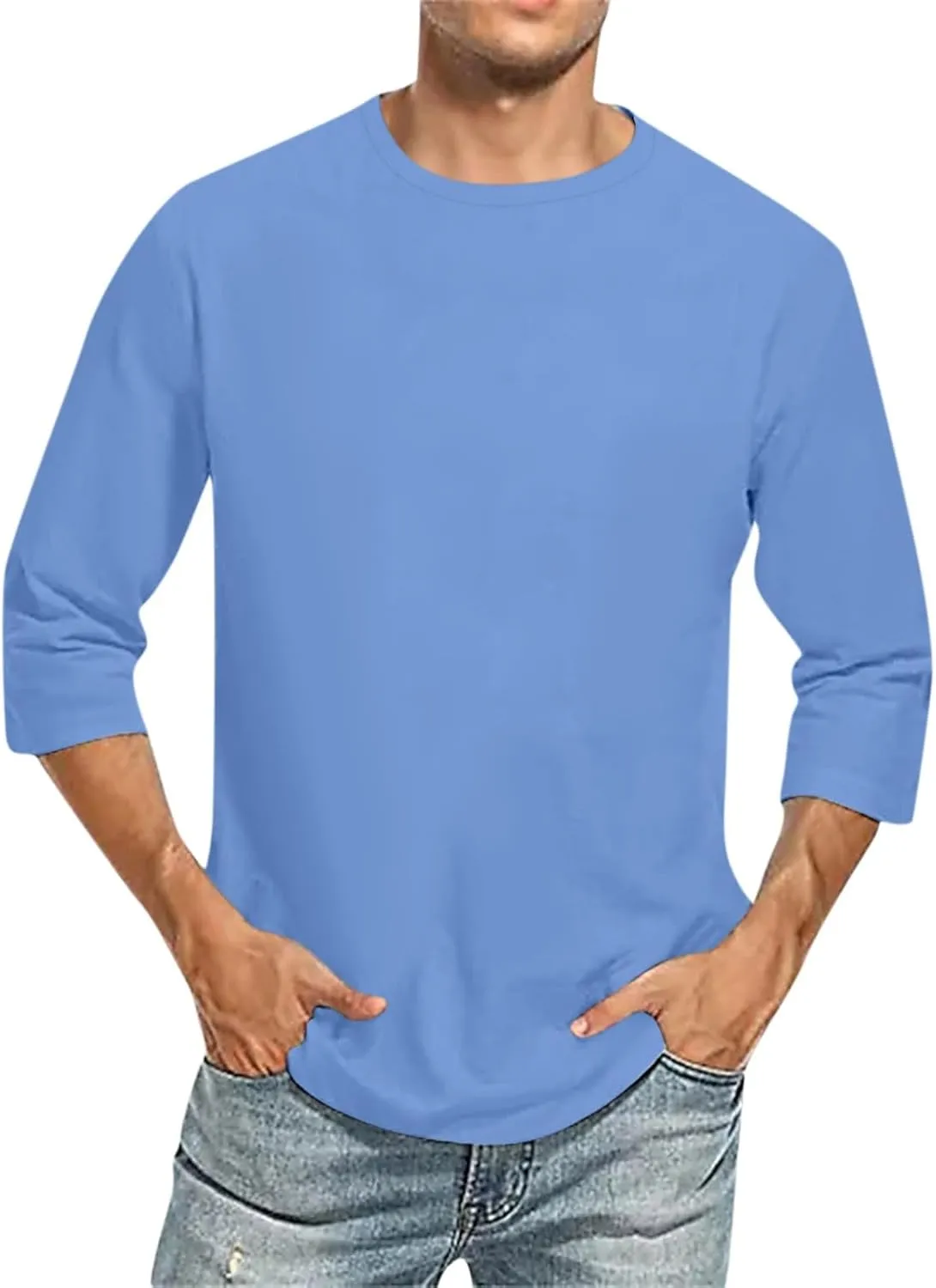 3/4 Sleeve Shirt for Men Solid Color Crew Neck Baseball T-Shirts Three Quarter Sleeve T Shirts Summer Casual Tees