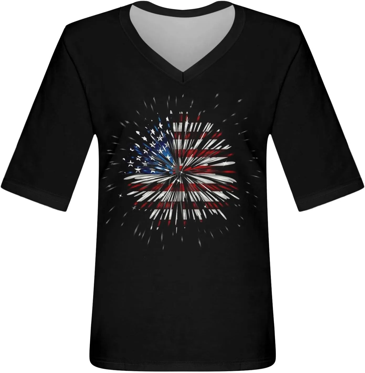4th of July Patriotic Shirts for Women Half Sleeve American Flag V Neck Tops Trendy Blouses Graphic Clothing