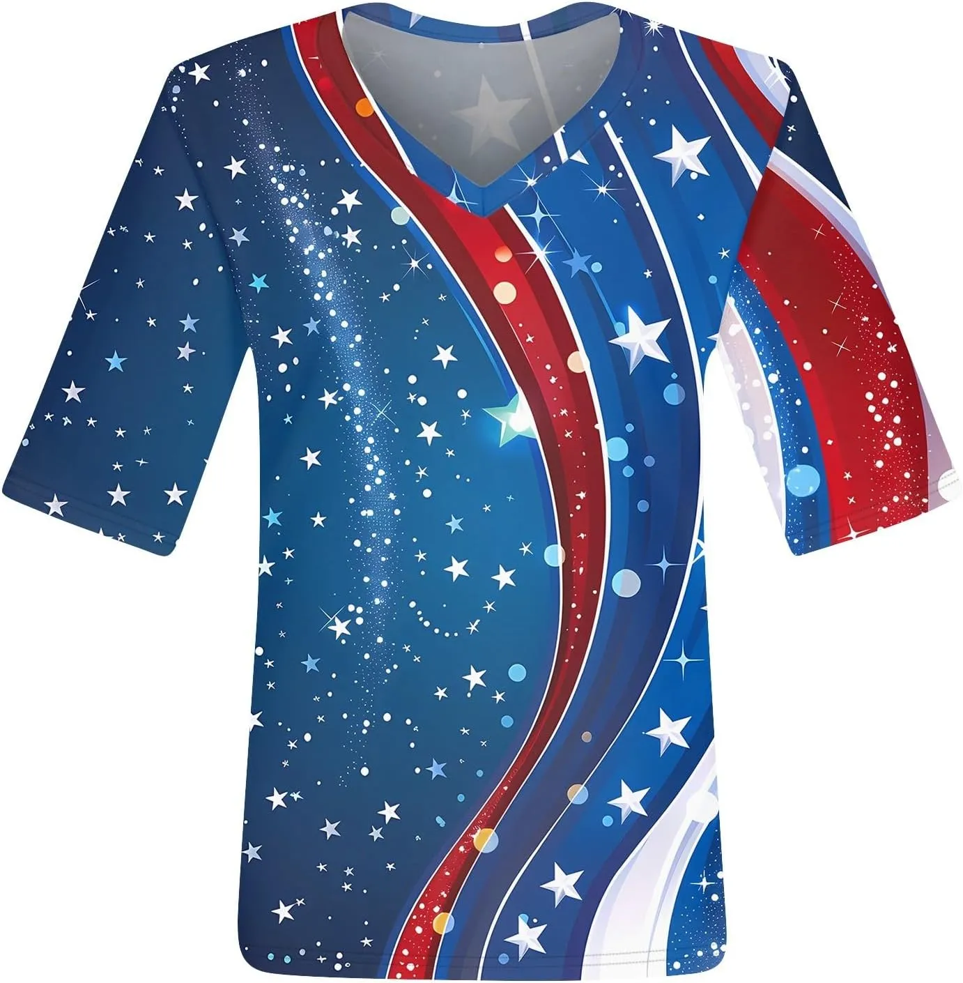 4th of July Patriotic Shirts for Women Half Sleeve American Flag V Neck Tops Trendy Blouses Graphic Clothing