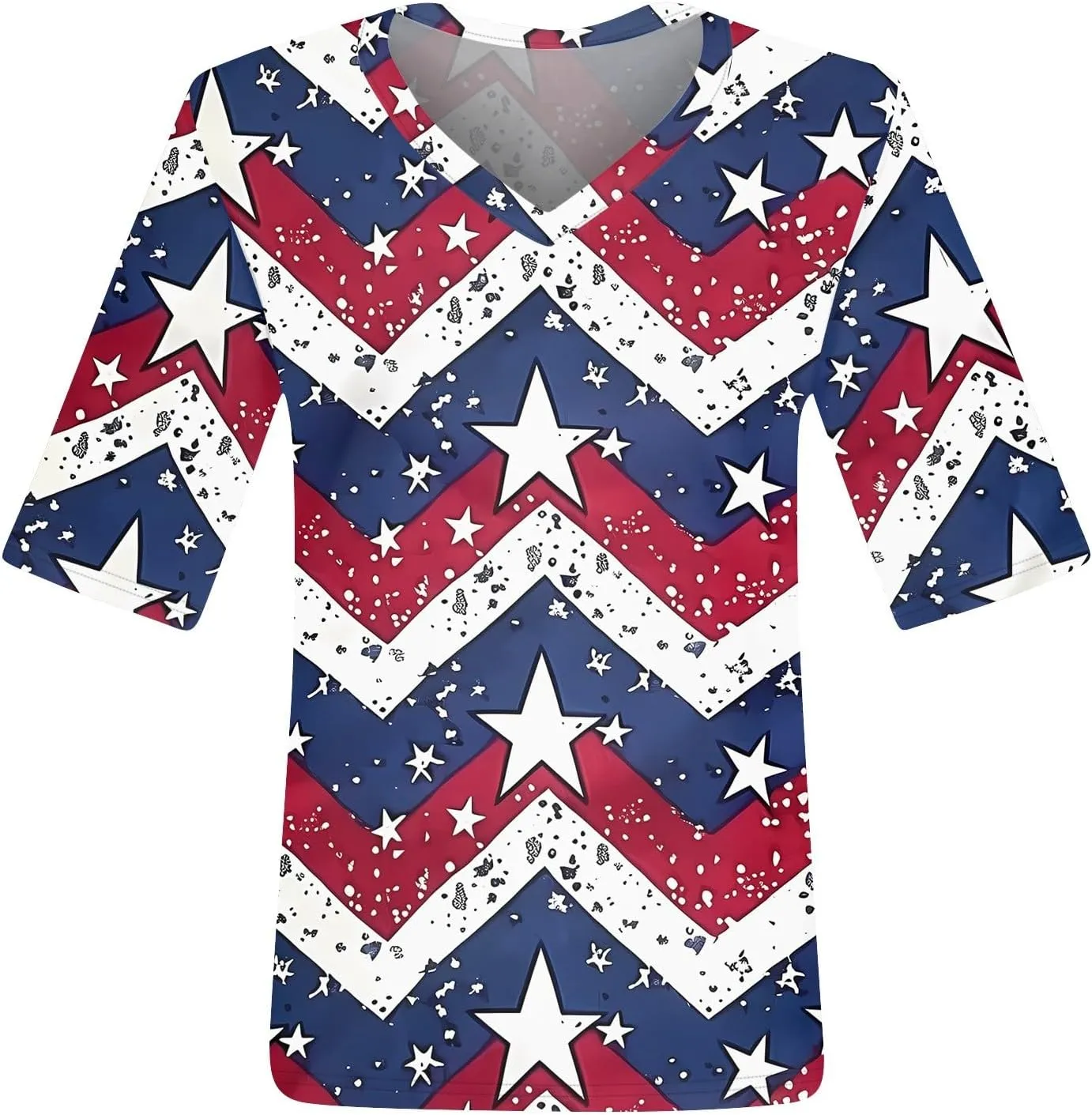 4th of July Patriotic Shirts for Women Half Sleeve American Flag V Neck Tops Trendy Blouses Graphic Clothing