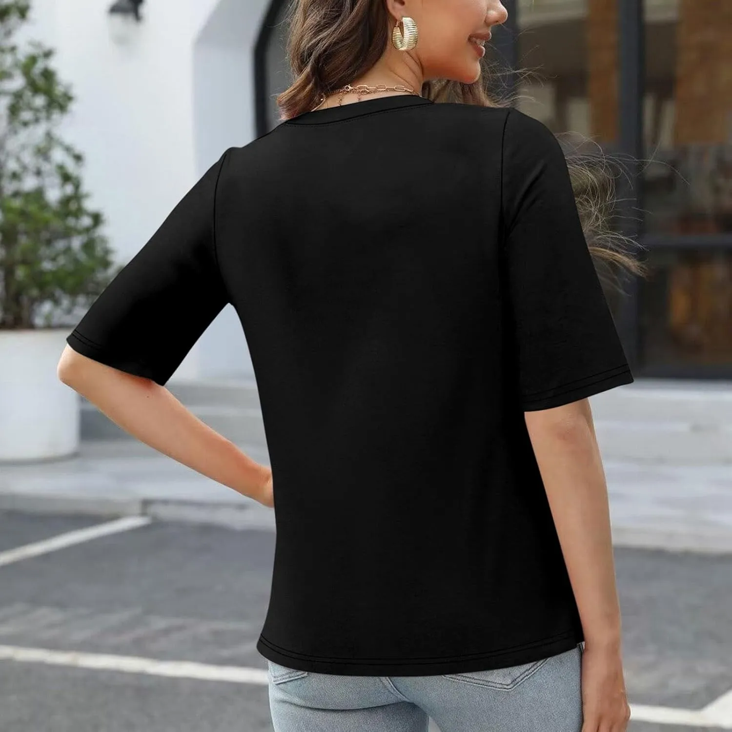 4th of July Patriotic Shirts for Women Half Sleeve American Flag V Neck Tops Trendy Blouses Graphic Clothing