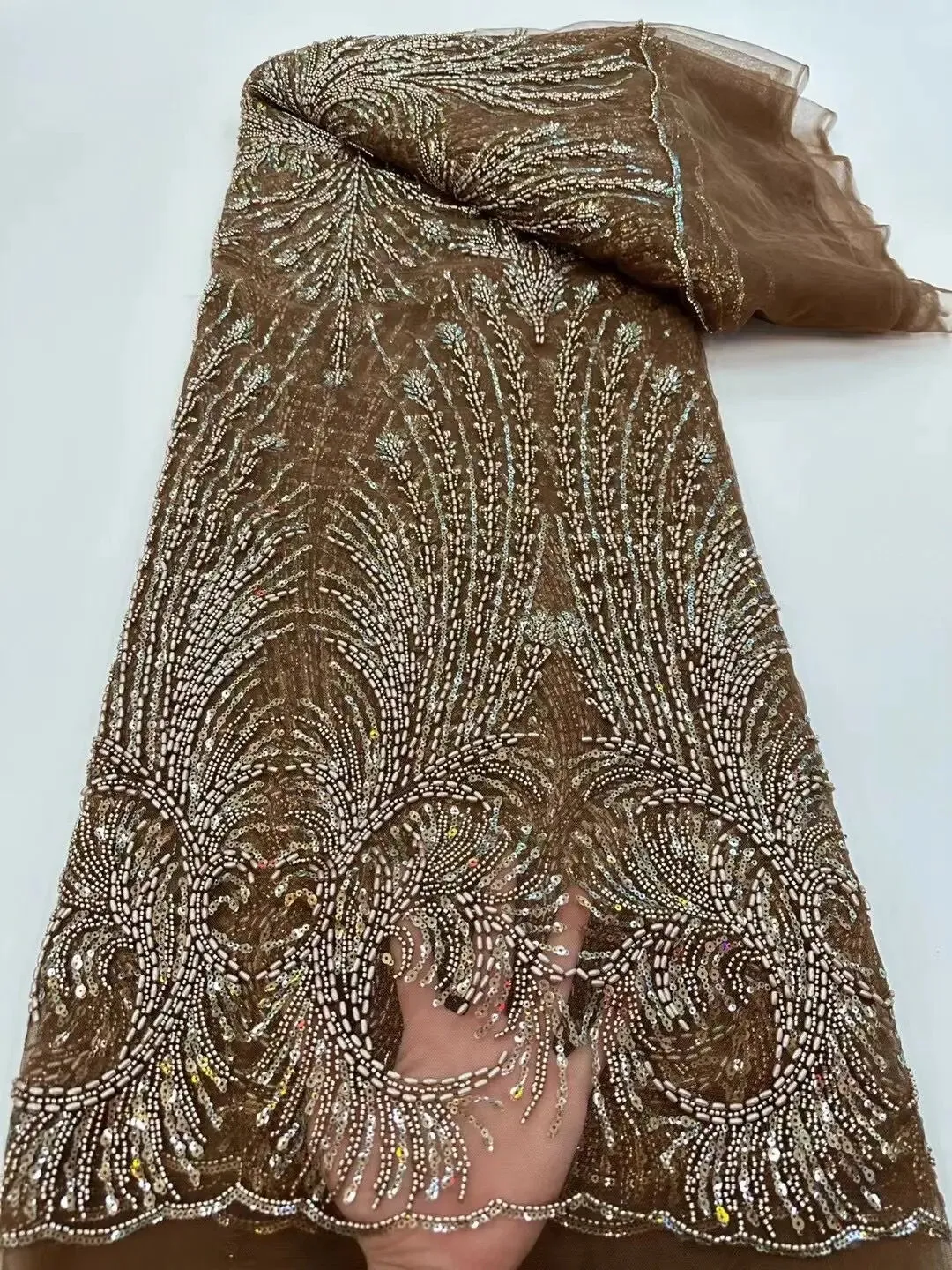 5 YARDS / 10 COLORS / Vicalemo Sequin Beaded Embroidery Tulle Mesh Lace Dress Fabric