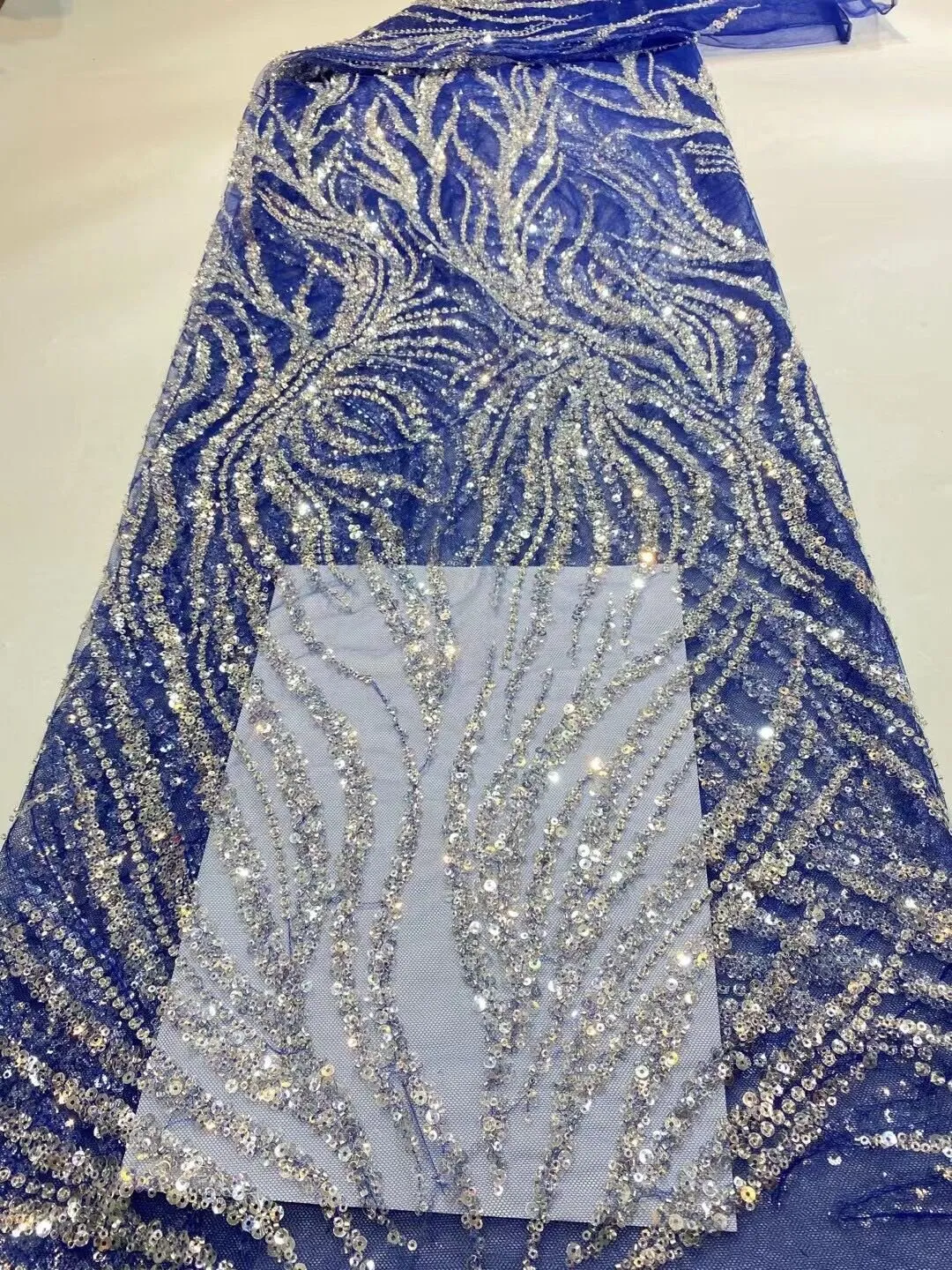 5 YARDS / 5 COLORS / Leslie Abstract Swirl Lines Sequin Beaded Embroidery Tulle Mesh Lace Party Prom Bridal Dress Fabric