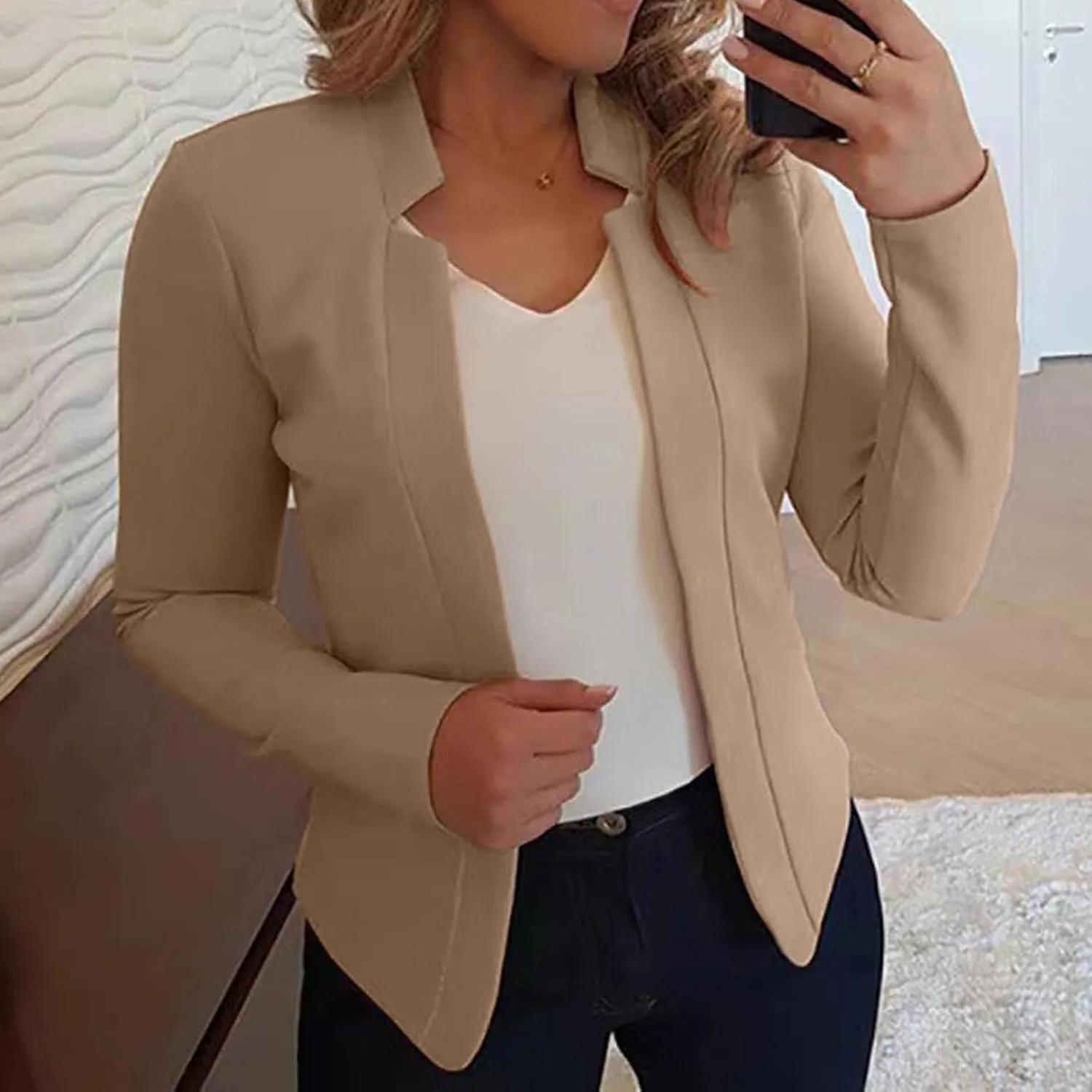 Akklian Blazers for Women Business Casual Plus Size Crop Tops Open Front Long Sleeve Cardigan Coat Suit Jackets Formal Dress