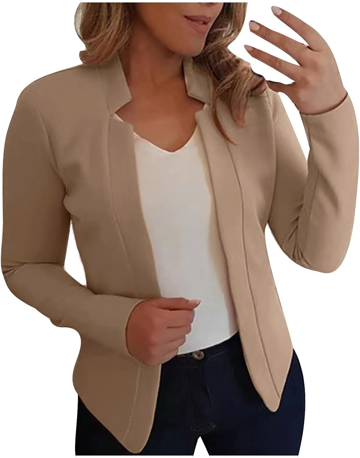 Akklian Blazers for Women Business Casual Plus Size Crop Tops Open Front Long Sleeve Cardigan Coat Suit Jackets Formal Dress