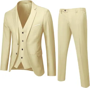 Alalaso 3 Piece Suit Men Slim Fit Wedding Suits for Mens Elegant 2 Button Jacket Single Breasted Vest Pants Sets