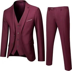 Alalaso 3 Piece Suit Men Slim Fit Wedding Suits for Mens Elegant 2 Button Jacket Single Breasted Vest Pants Sets