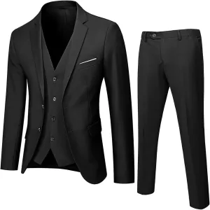 Alalaso 3 Piece Suit Men Slim Fit Wedding Suits for Mens Elegant 2 Button Jacket Single Breasted Vest Pants Sets