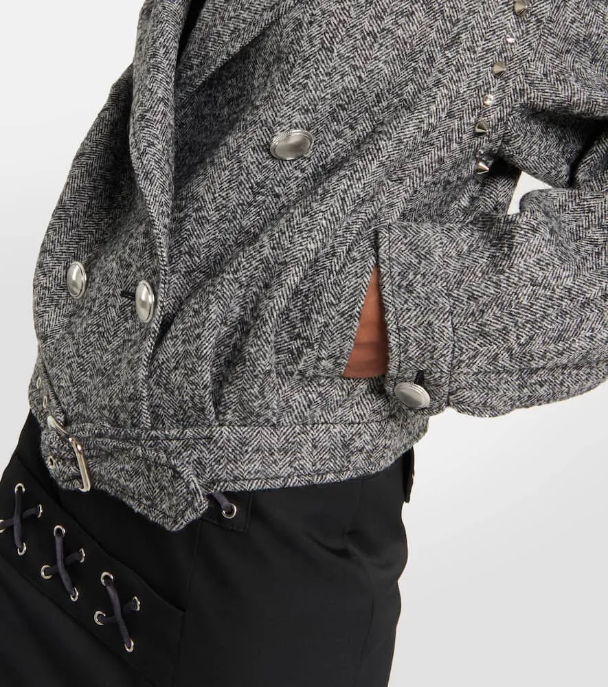 Alessandra Rich Herringbone cropped wool-blend jacket