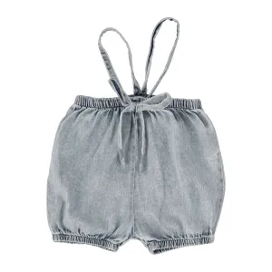 Analogie Stonewash Bubble Suspender Shorts - Blue Wash