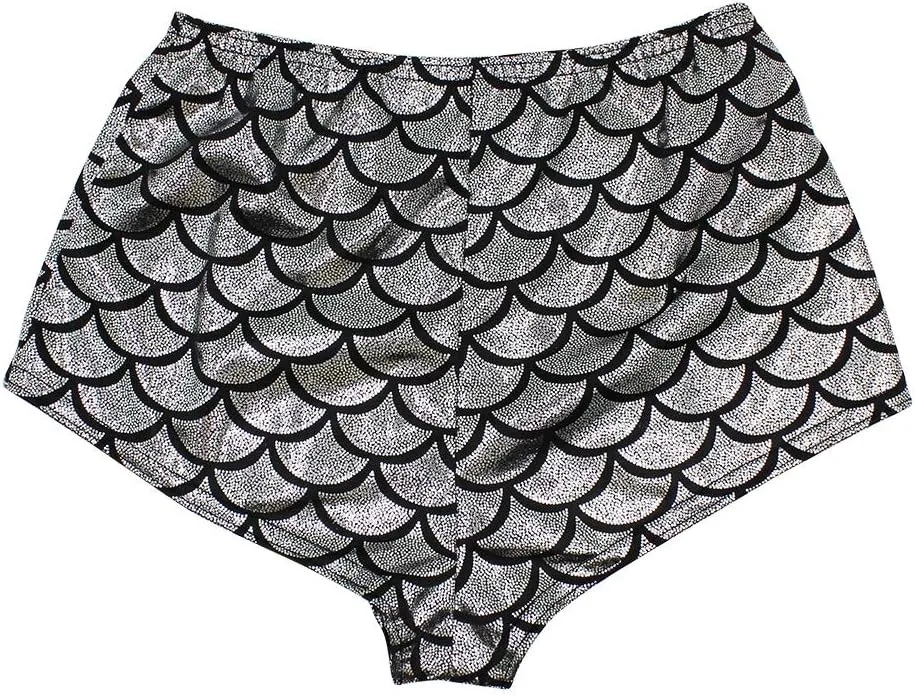 ANKOMINA Women High Waisted Holographic Mermaid Scale Print Booty Shorts Bottoms