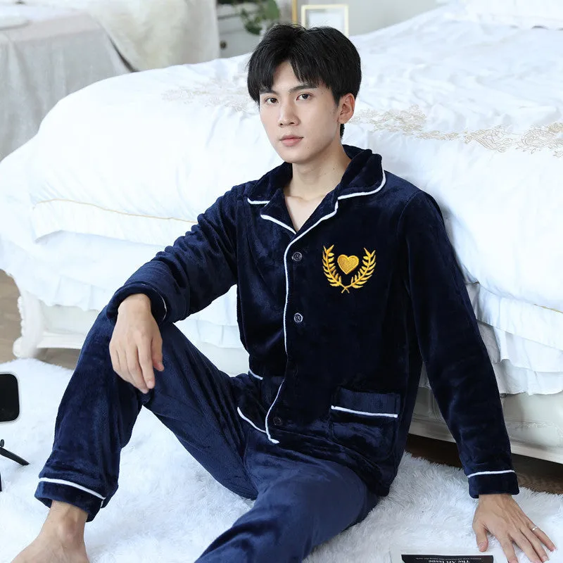 Antistatic Autumn And Winter Flannel Thickened Men's Home Service - Men's Pajama Set
