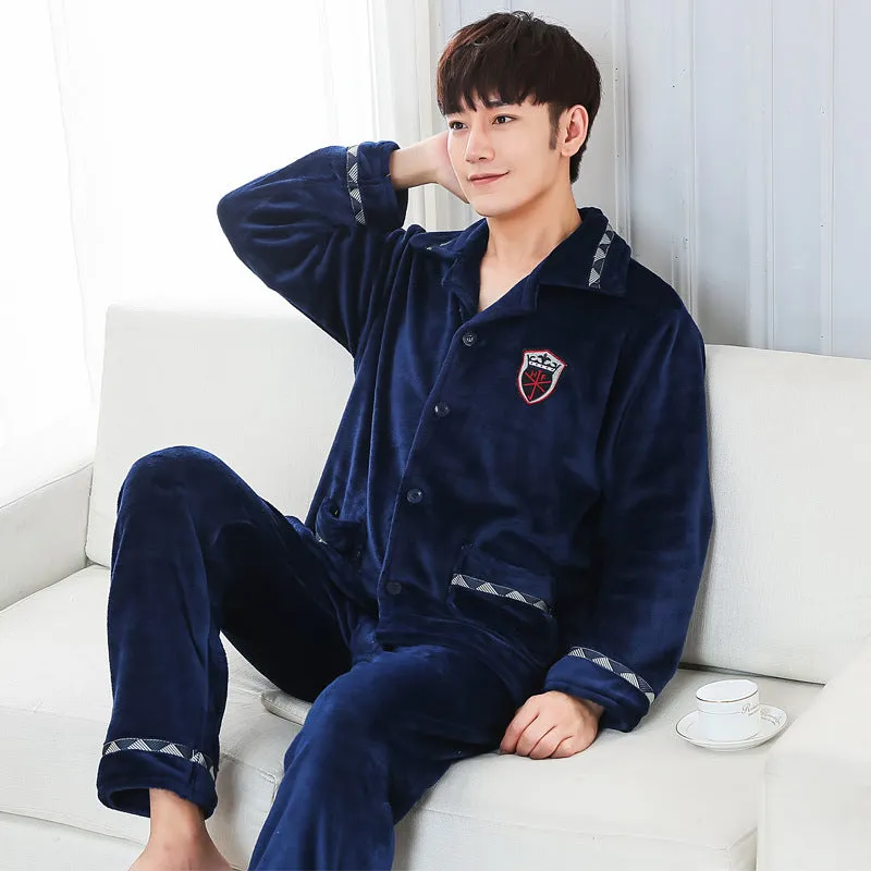 Antistatic Autumn And Winter Flannel Thickened Men's Home Service - Men's Pajama Set
