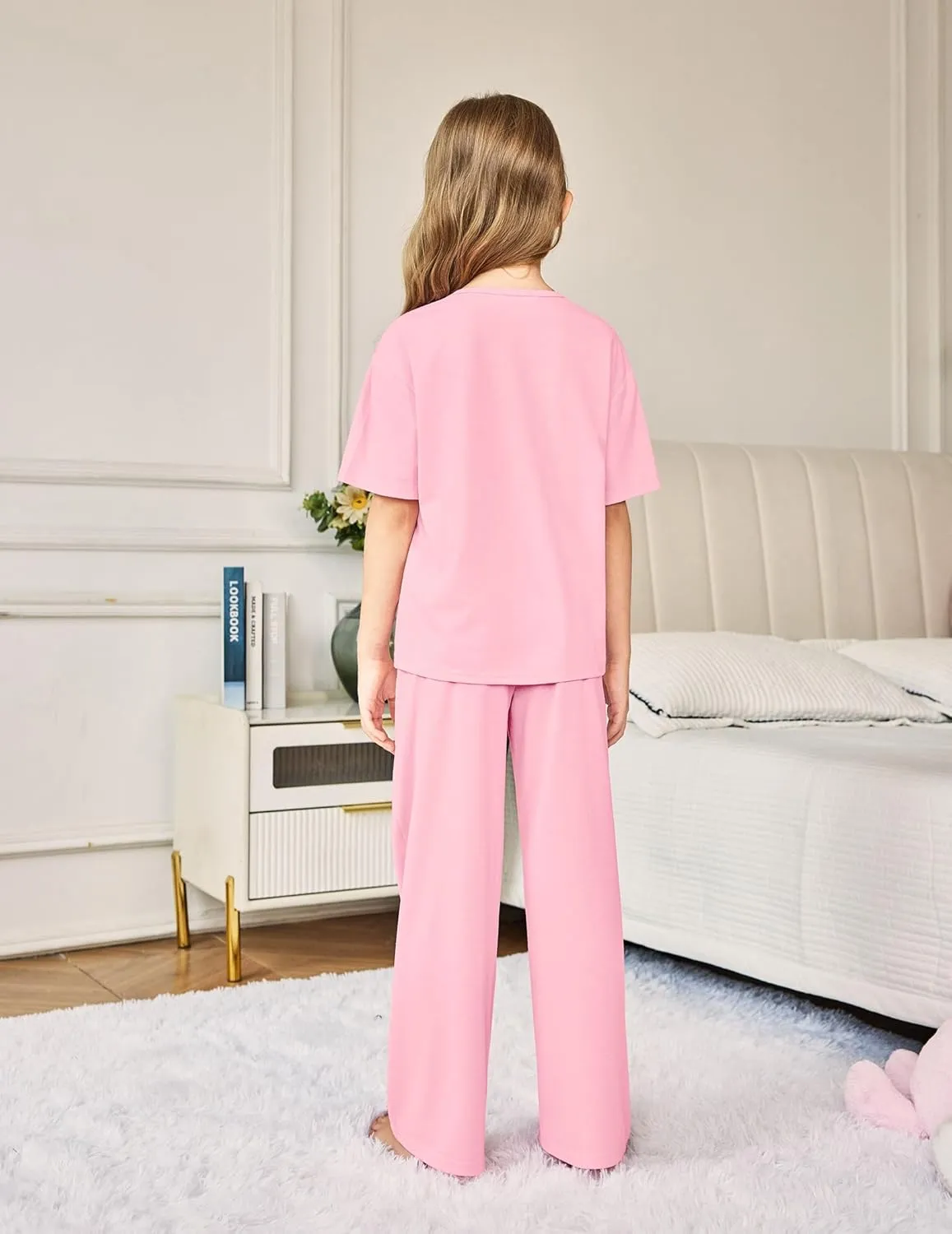 Arshiner Girls Pajama Set 3 Piece Short Sleeve Sleepwear Soft Cute Pjs Outfits
