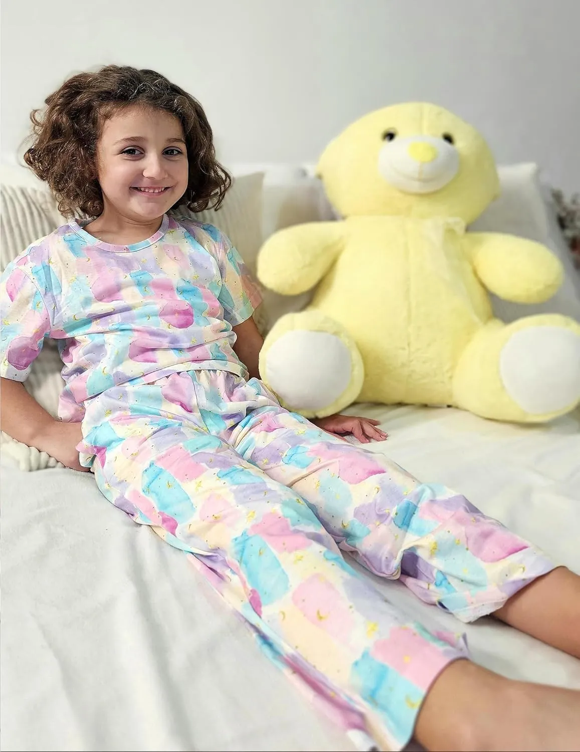 Arshiner Girls Pajama Set 3 Piece Short Sleeve Sleepwear Soft Cute Pjs Outfits