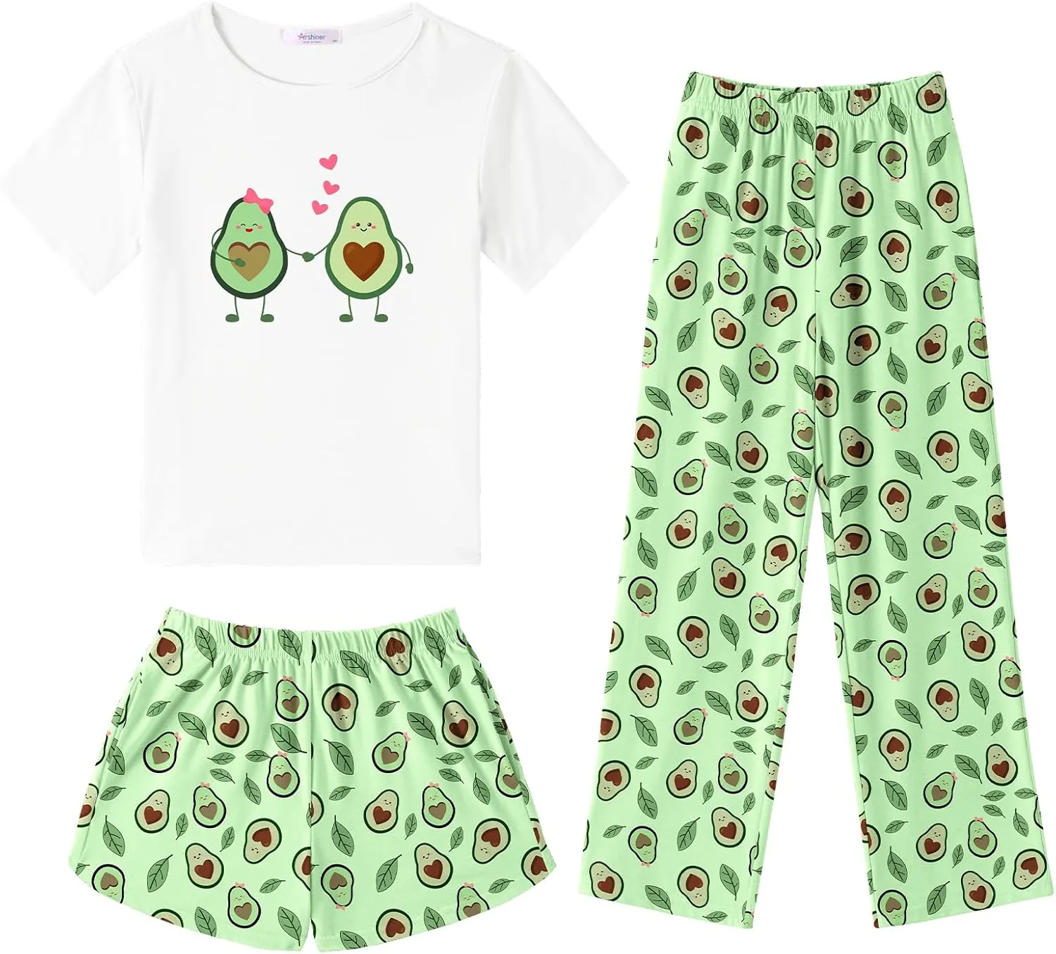 Arshiner Girls Pajama Set 3 Piece Short Sleeve Sleepwear Soft Cute Pjs Outfits