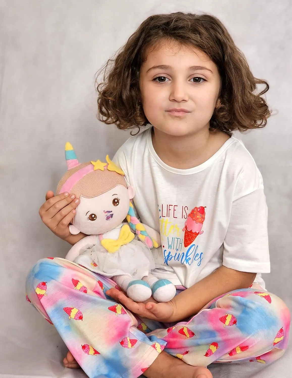 Arshiner Girls Pajama Set 3 Piece Short Sleeve Sleepwear Soft Cute Pjs Outfits