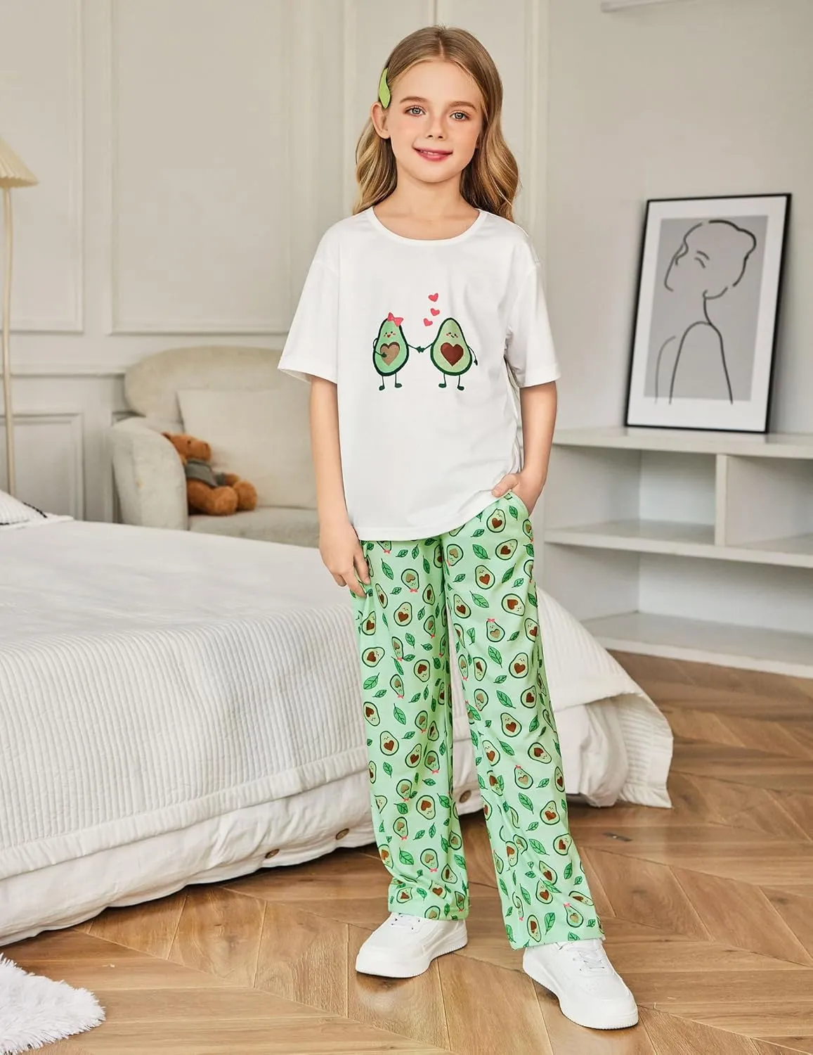 Arshiner Girls Pajama Set 3 Piece Short Sleeve Sleepwear Soft Cute Pjs Outfits