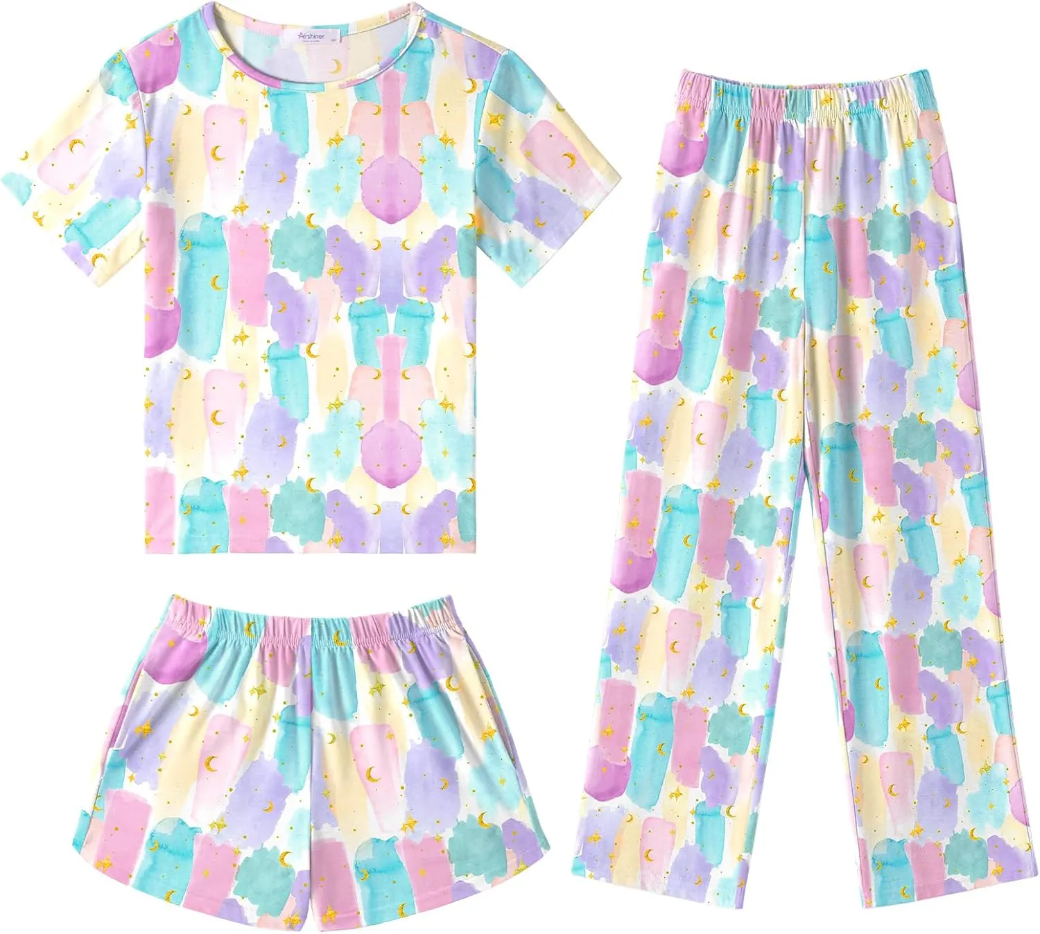 Arshiner Girls Pajama Set 3 Piece Short Sleeve Sleepwear Soft Cute Pjs Outfits