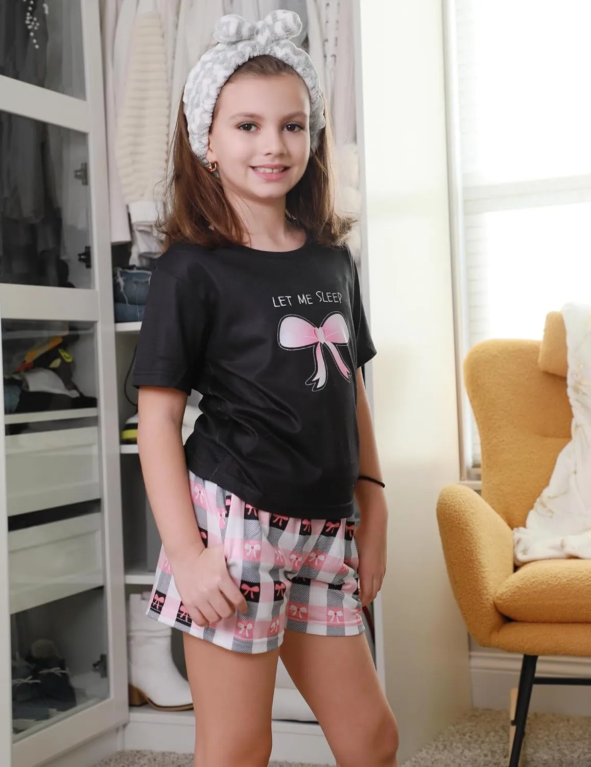 Arshiner Girls Pajama Set 3 Piece Short Sleeve Sleepwear Soft Cute Pjs Outfits
